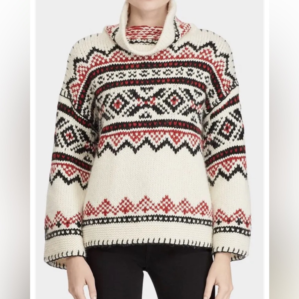 Polo Ralph Lauren Funnel Neck Nordic Sweater  Fair Isle $398 Alpaca Size M